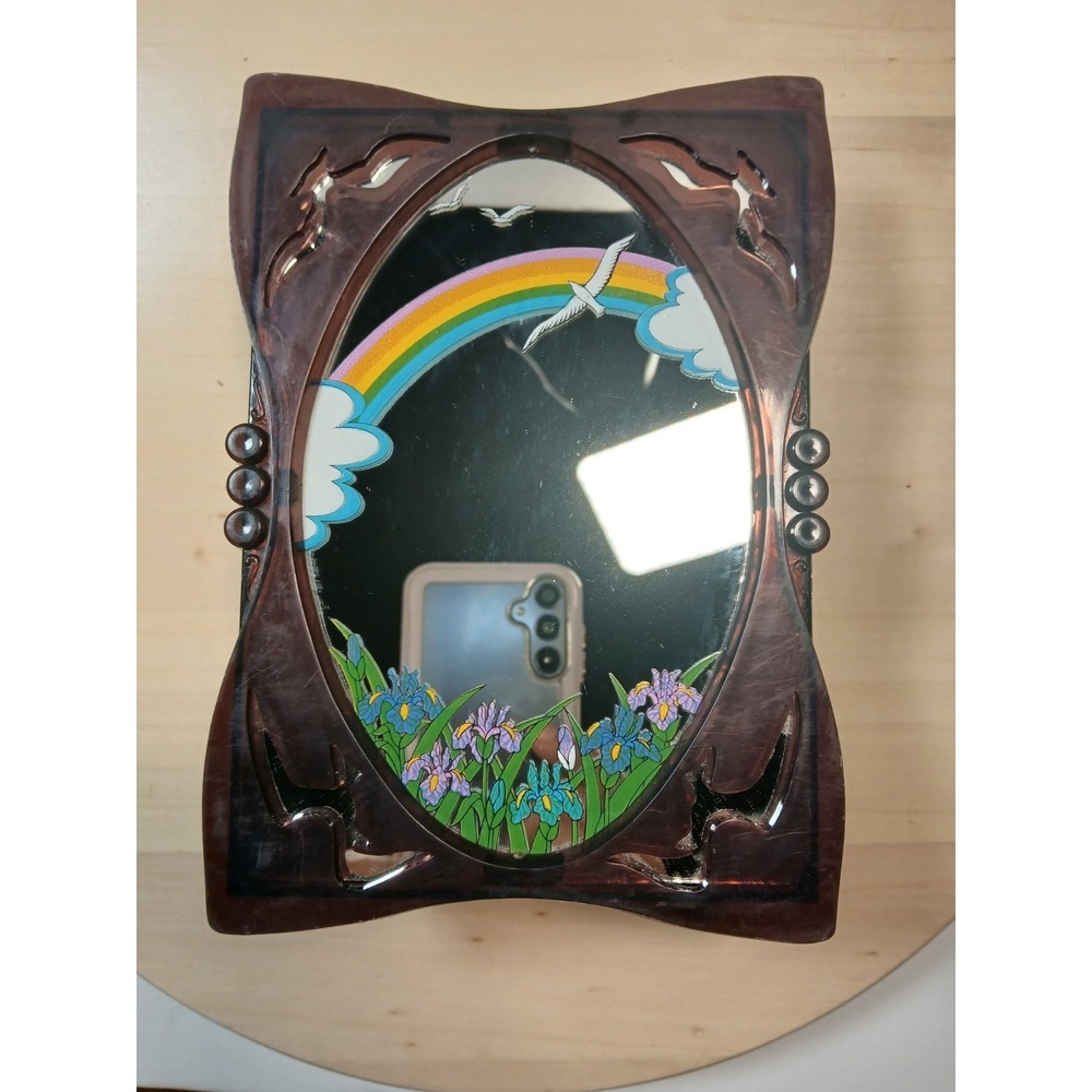 Vintage 1978 Yaps Musical Mirror - Rainbow & Irises - Works! Boho